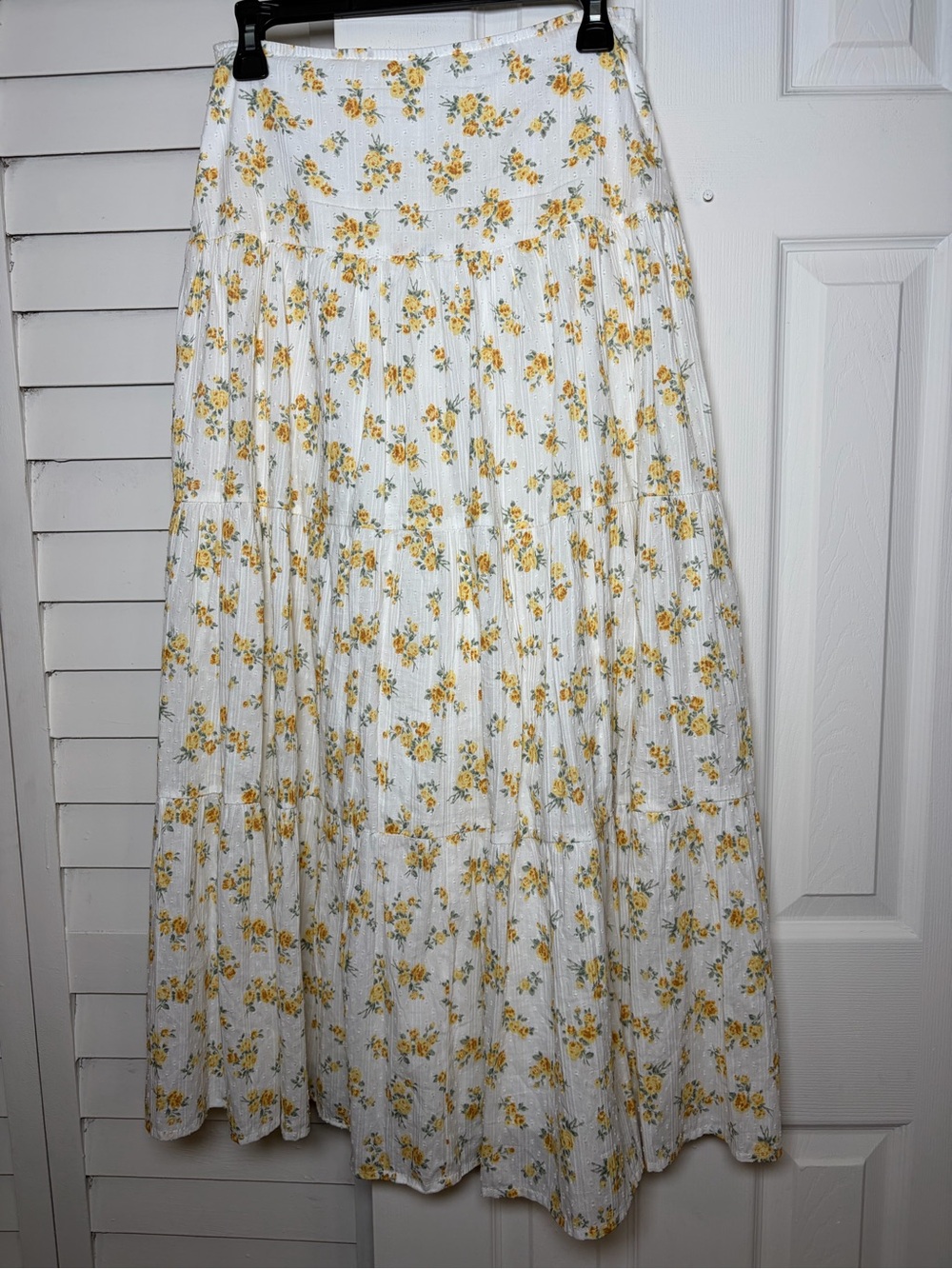 Altar'd State Yellow Floral Tiered Maxi Skirt Cotton Boho Eyelet White S - Picture 10 of 16